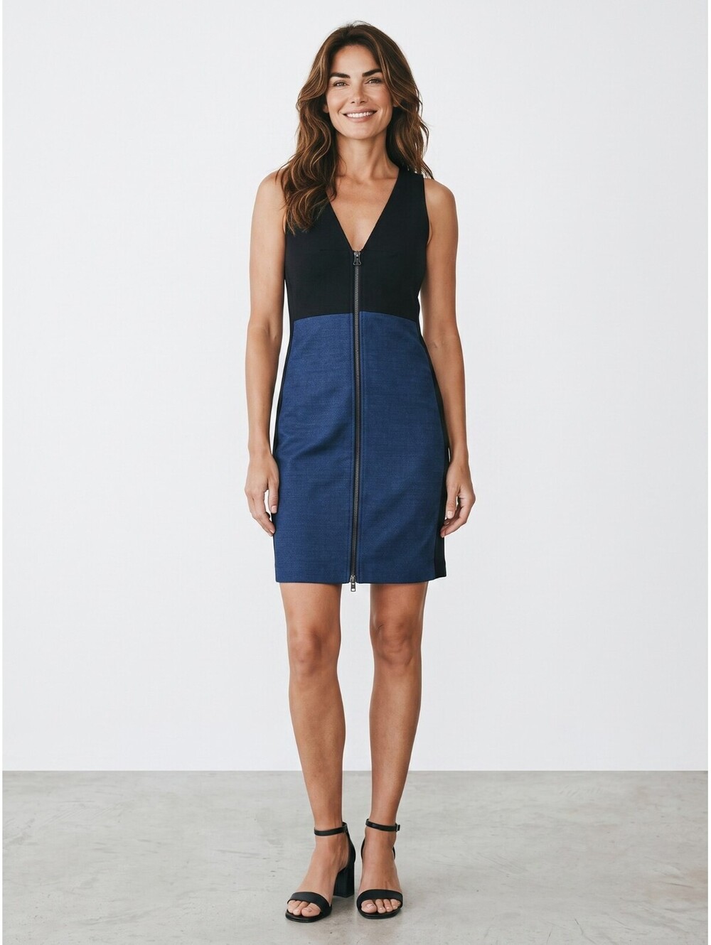 Rag & Bone NWOT Sleeveless Zipper Dress-Size 4-Black & Heather Blue